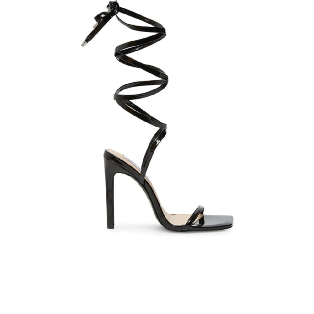 Steve Madden- Black Patent Leather strappy open toe heels
